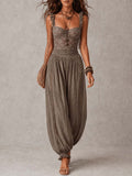 Nieves • Conjunto de diadema de encaje gris y pantalones harem de algodón plisados