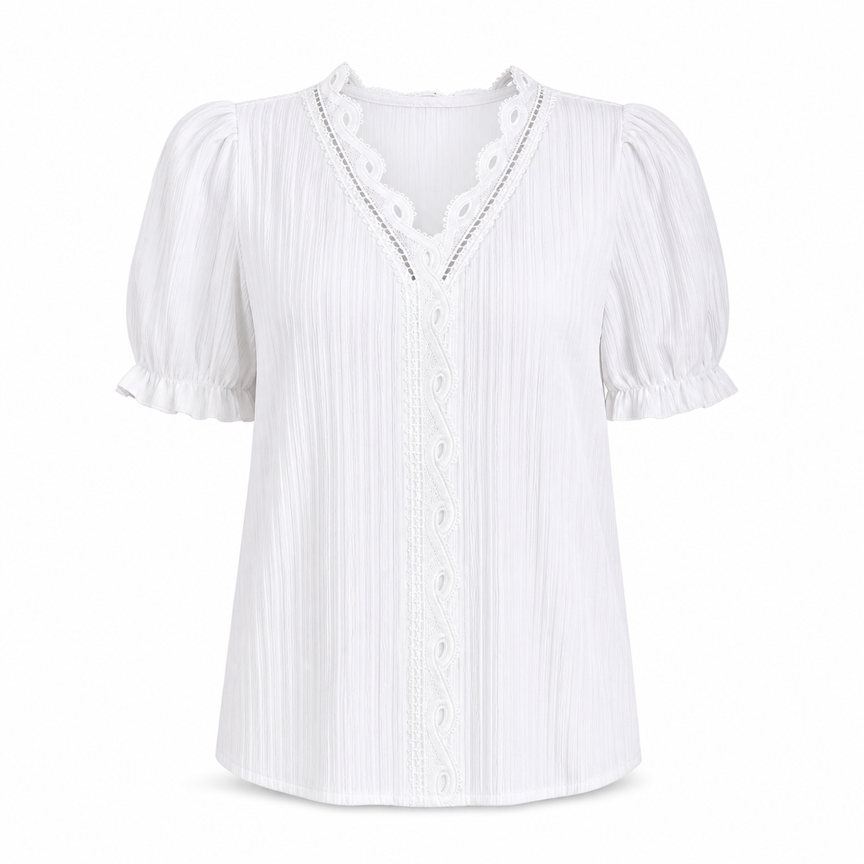 Blusa blanca de manga corta con escote en V