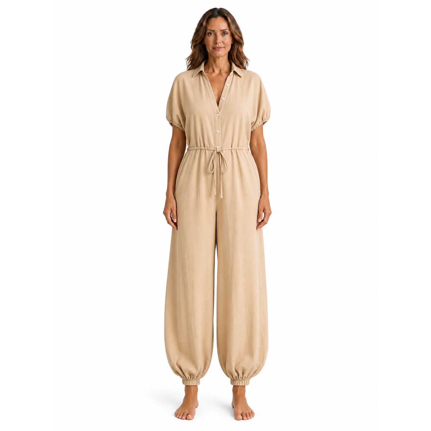Mono Salma camisero con cintura ajustable y puños fruncidos