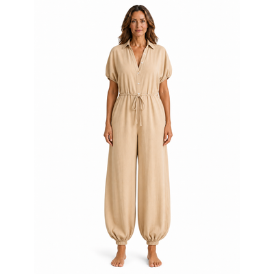 Mono Salma camisero con cintura ajustable y puños fruncidos