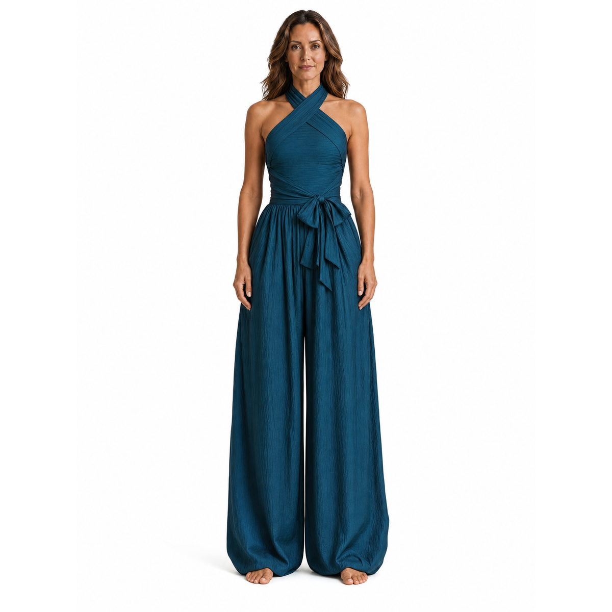 Mono Zahara con escote halter cruzado y pantalón harem