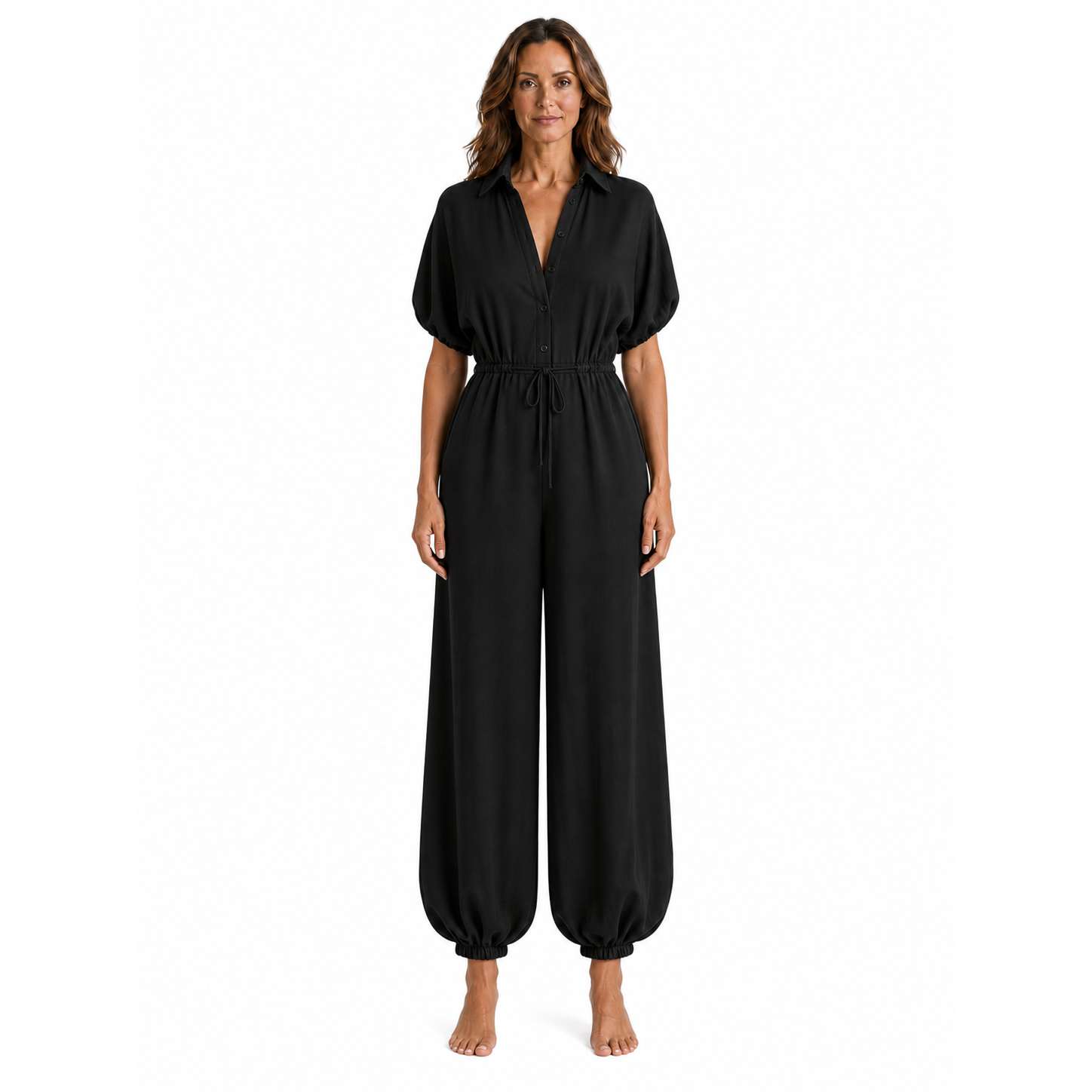 Mono Salma camisero con cintura ajustable y puños fruncidos