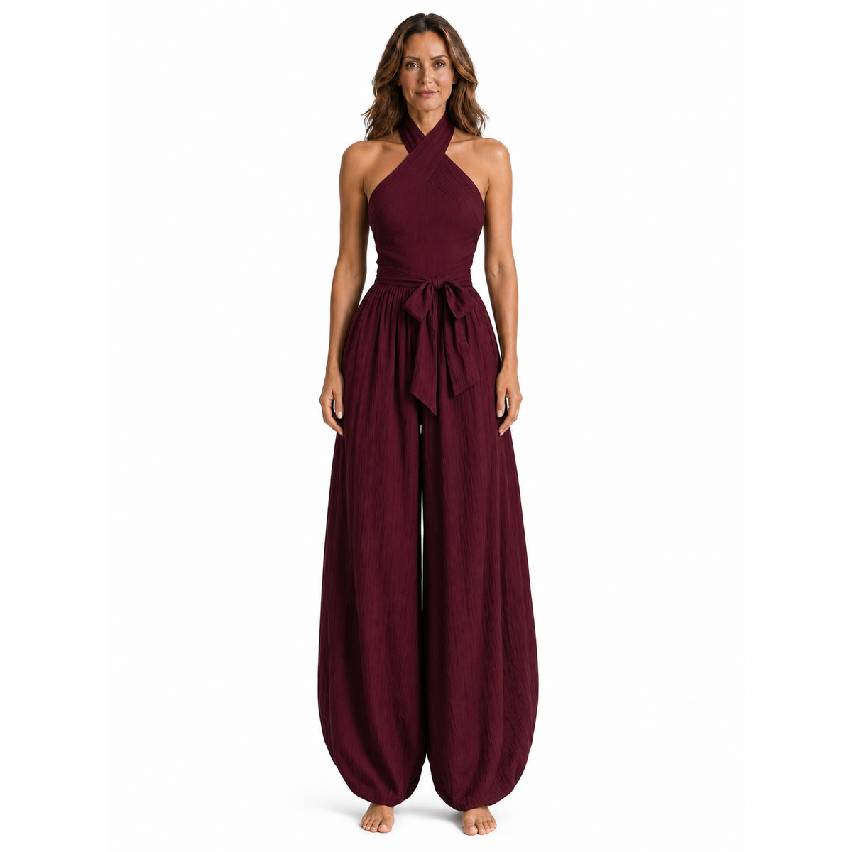 Mono Zahara con escote halter cruzado y pantalón harem