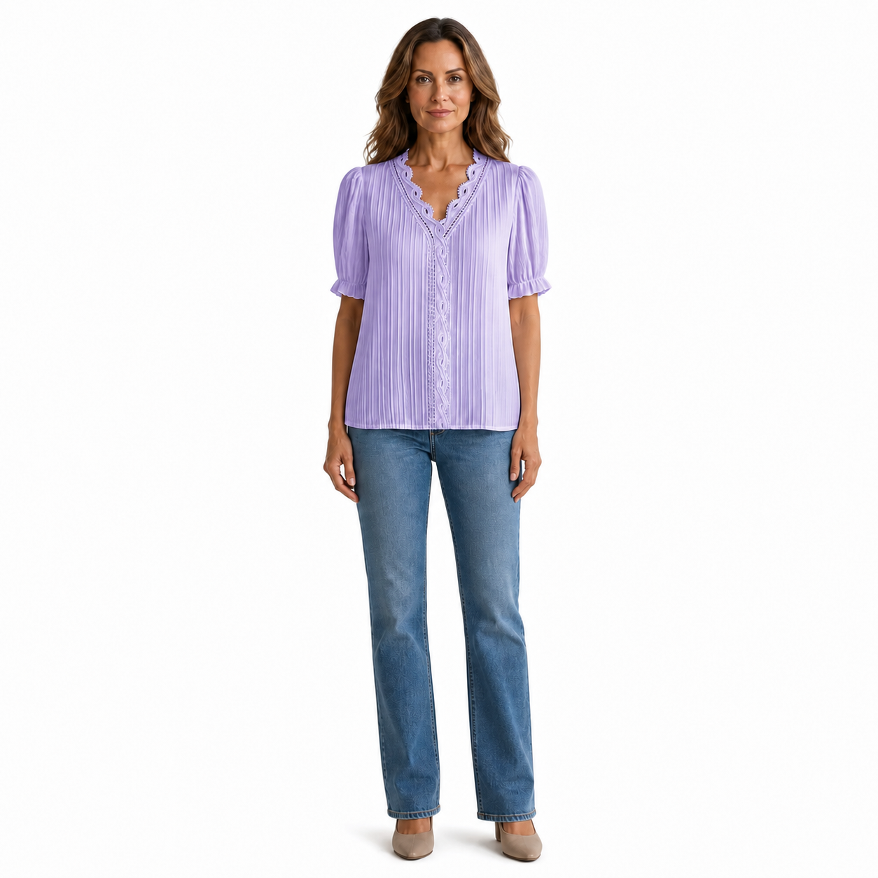 Blusa blanca de manga corta con escote en V