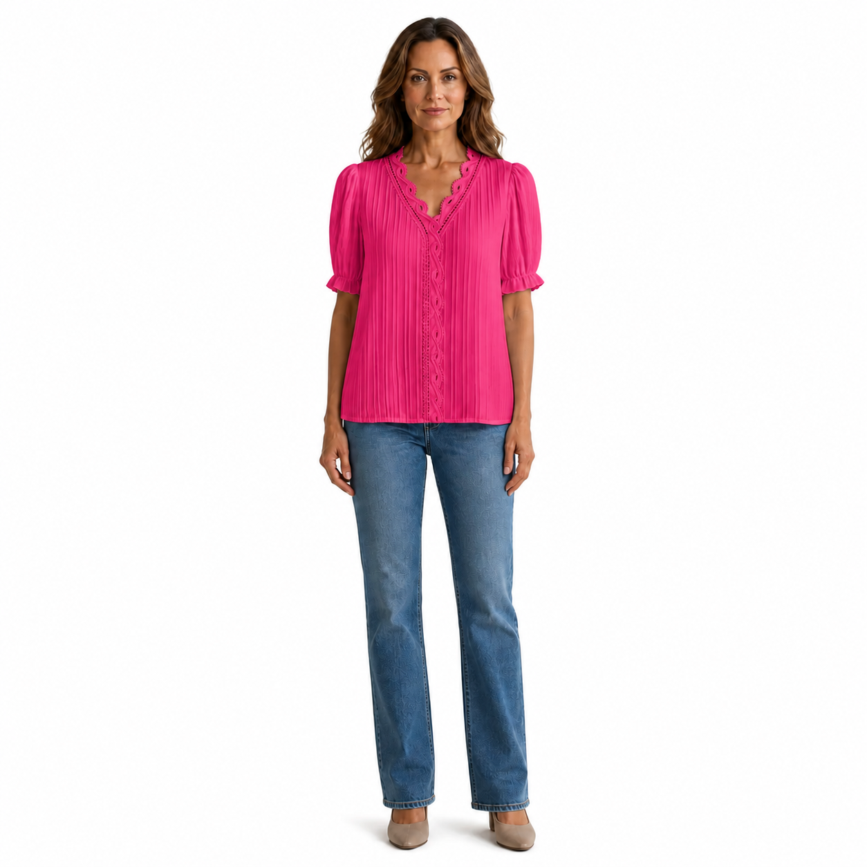 Blusa blanca de manga corta con escote en V
