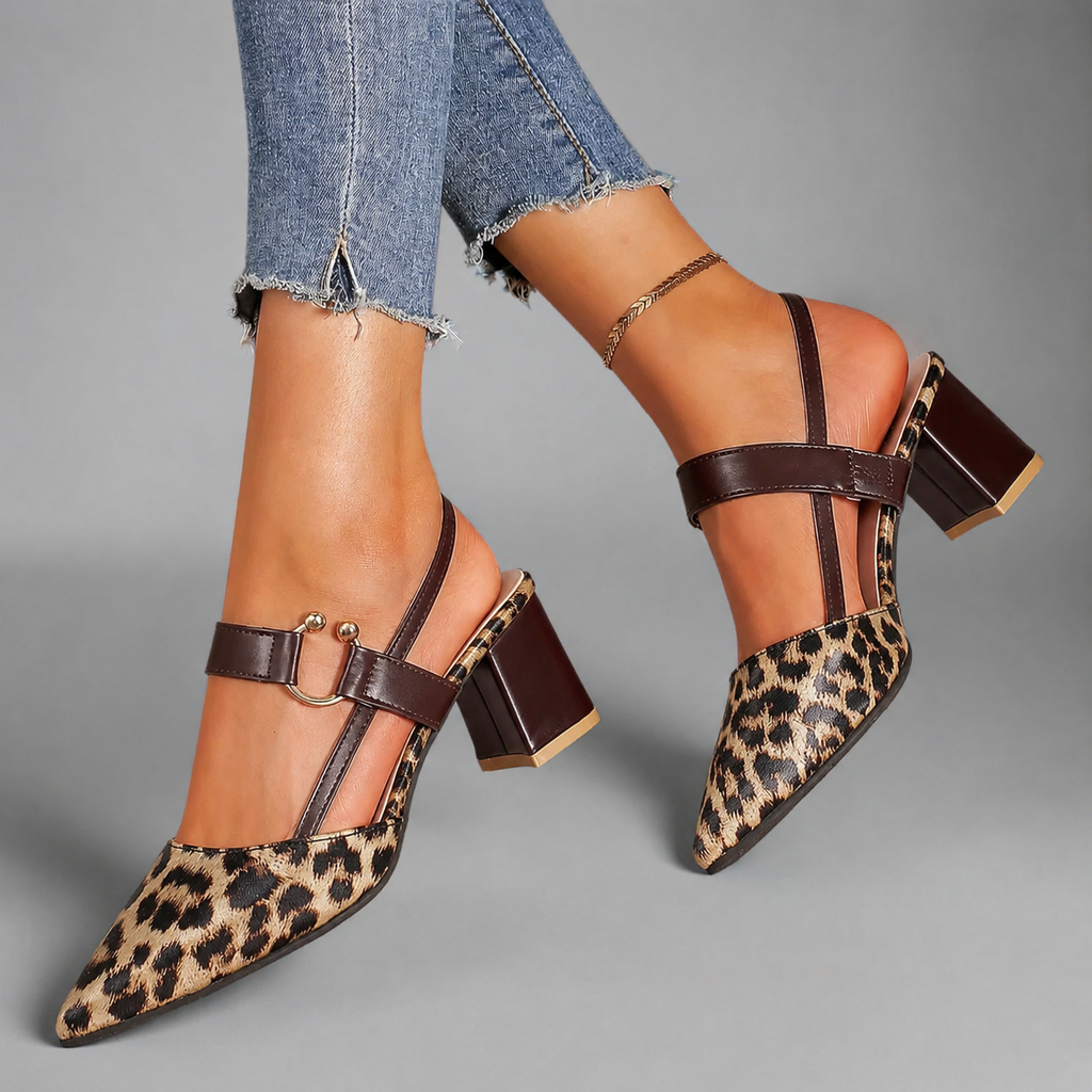 Avalina Grace | Zapatos de tacón con estampado de leopardo