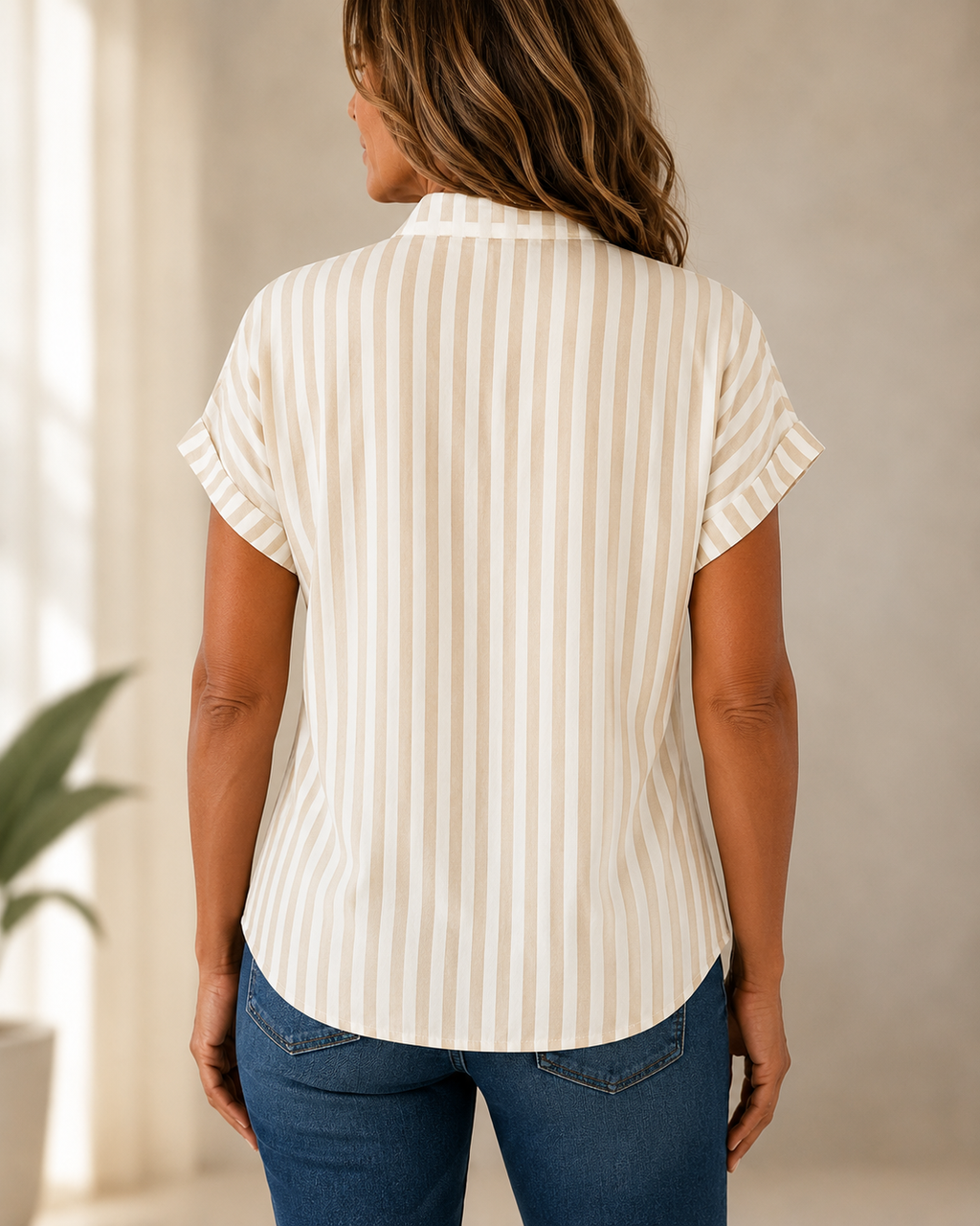 Blusa de rayas beige