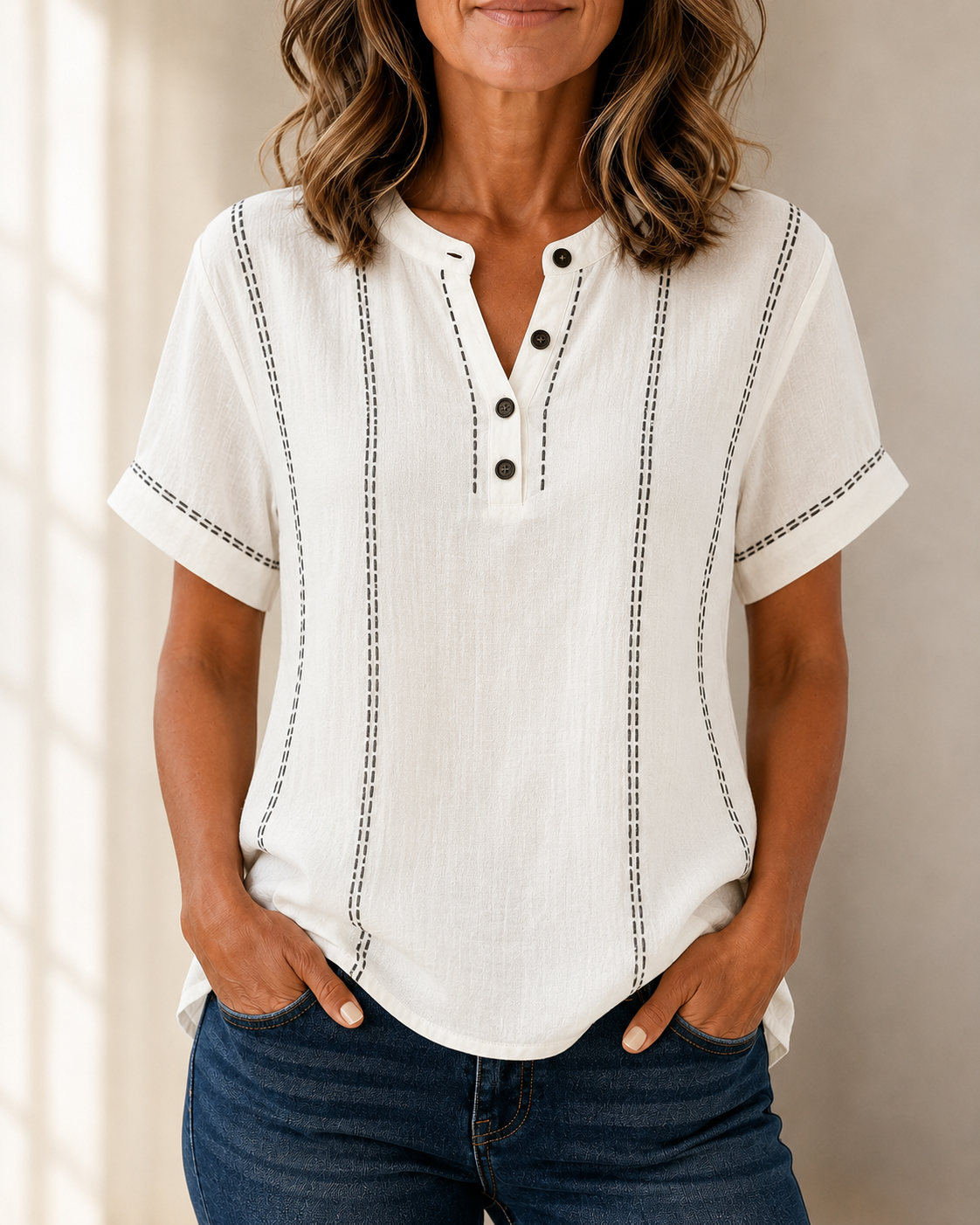 Blusa blanca con botonadura negra