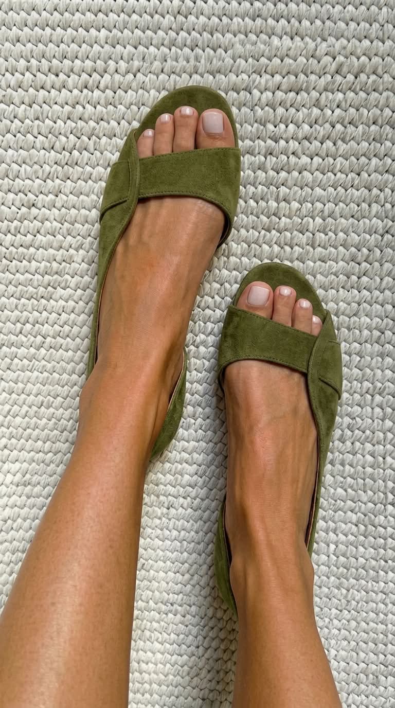 Sandalias bajas informales de ante con tira trasera y puntera abierta.