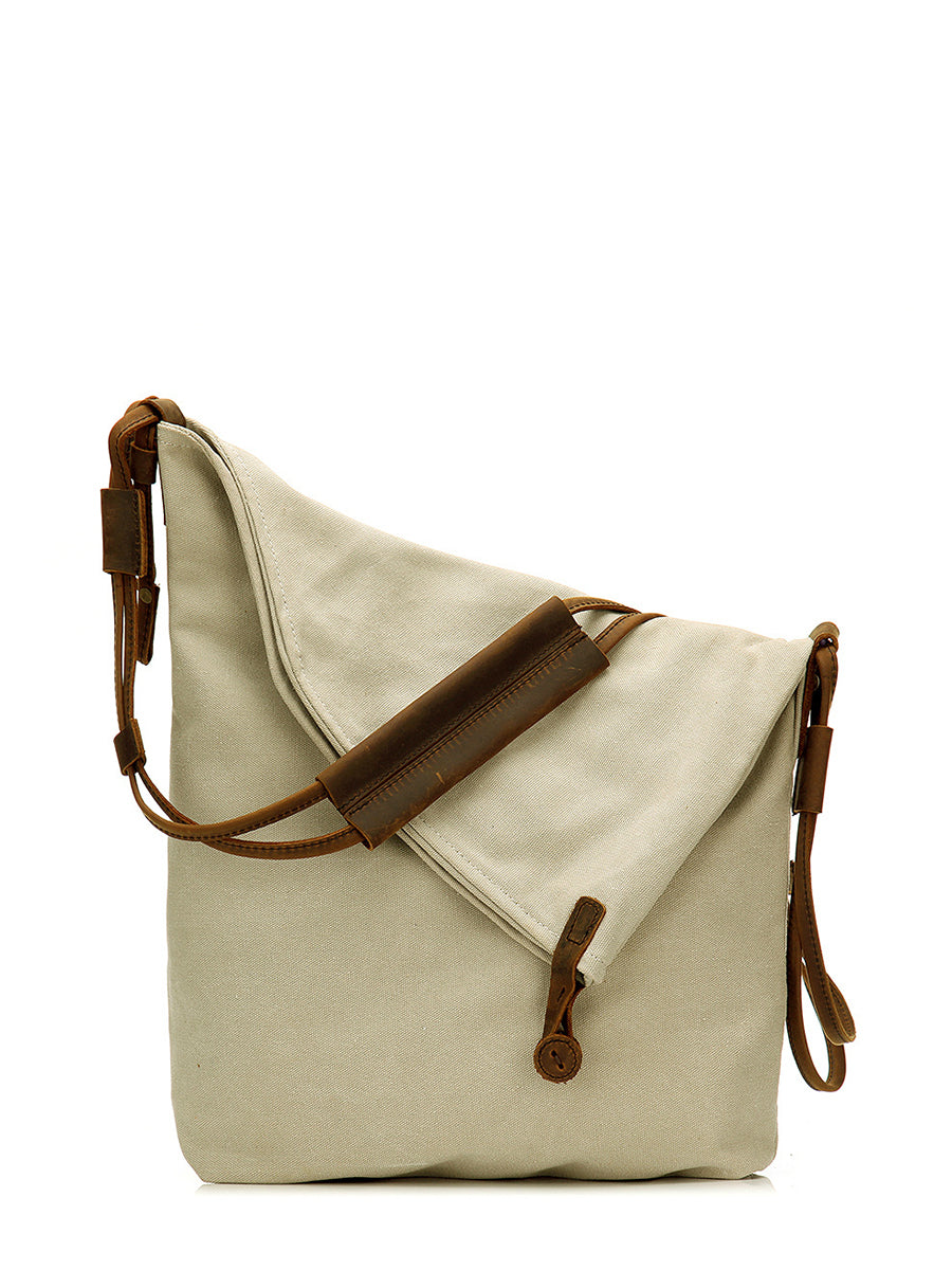 Borsa a tracolla in tela e pelle da donna