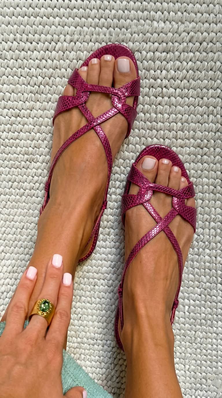 Sandalias de tacón bajo con efecto serpiente y puntera abierta, color bronce.