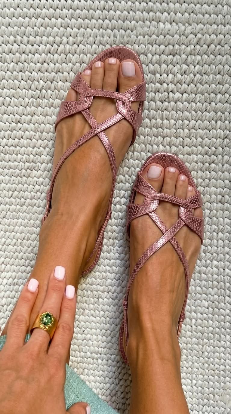 Sandalias de tacón bajo con efecto serpiente y puntera abierta, color bronce.