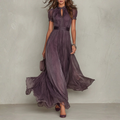 Vestido largo de gasa fluida para mujer con detalle de lazo en el cuello.