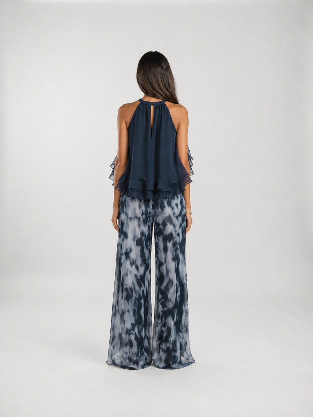 Conjunto Laura de dos piezas con top fluido y pantalón estampado