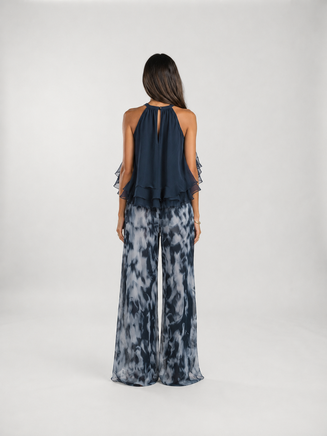 Conjunto Laura de dos piezas con top fluido y pantalón estampado