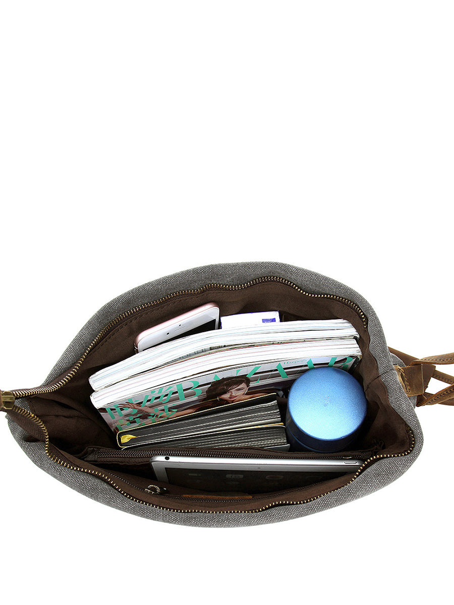Borsa a tracolla in tela e pelle da donna