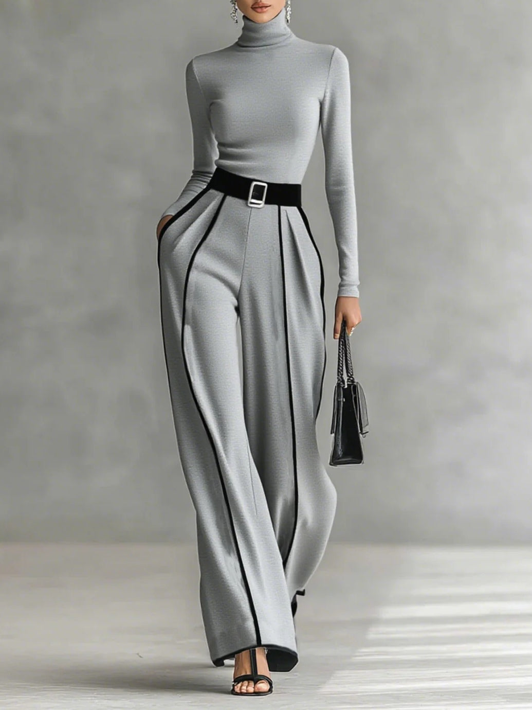 Adela | Conjunto de cuello alto con ribetes blancos y pantalón ancho