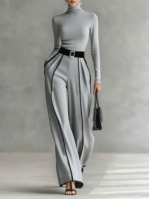Adela | Conjunto de cuello alto con ribetes blancos y pantalón ancho