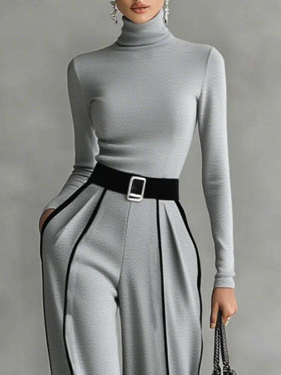 Adela | Conjunto de cuello alto con ribetes blancos y pantalón ancho