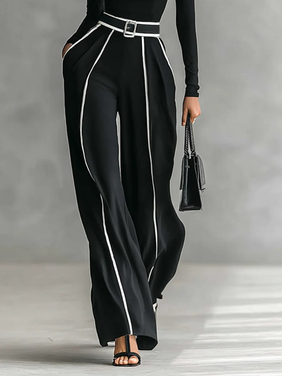 Adela | Conjunto de cuello alto con ribetes blancos y pantalón ancho