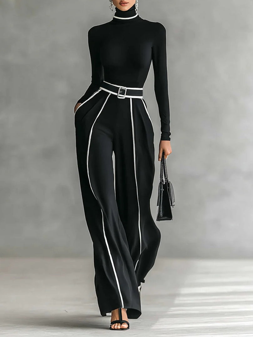 Adela | Conjunto de cuello alto con ribetes blancos y pantalón ancho