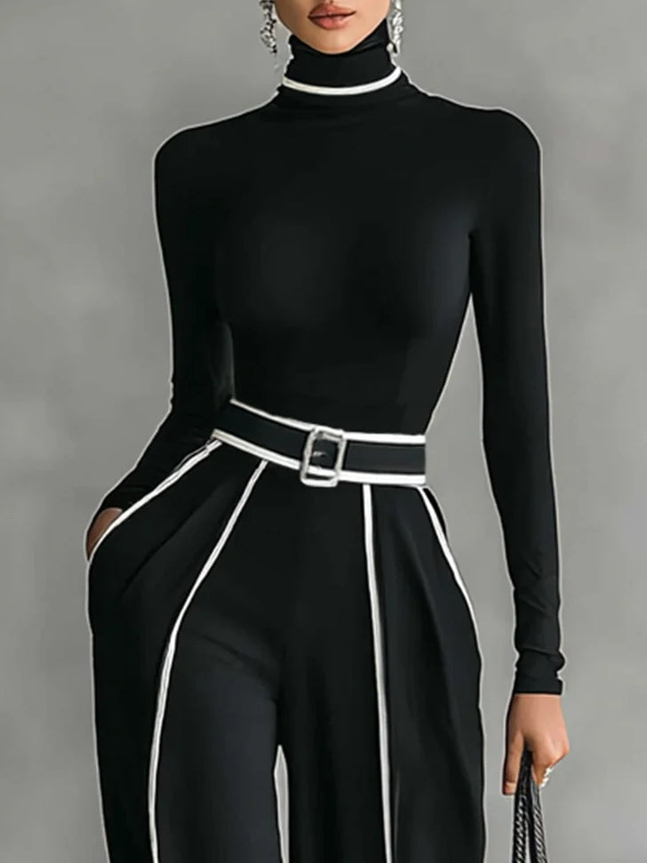 Adela | Conjunto de cuello alto con ribetes blancos y pantalón ancho