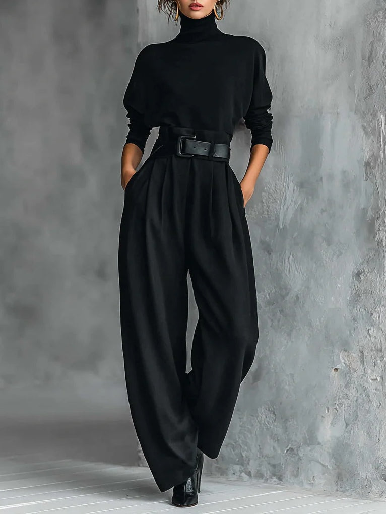 Noëlla | Conjunto negro de cuello alto y pantalón recto