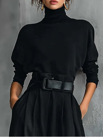Noëlla | Conjunto negro de cuello alto y pantalón recto