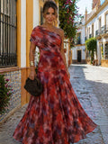 Valentina™ | Vestido largo de acuarela con hombros al aire