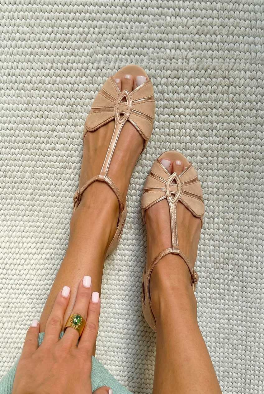 Sandalias retro con tira en T y puntera abierta