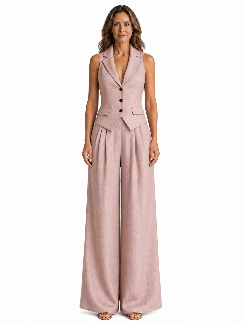 Conjunto de Mujer de Dos Piezas con Escote en V y Botones