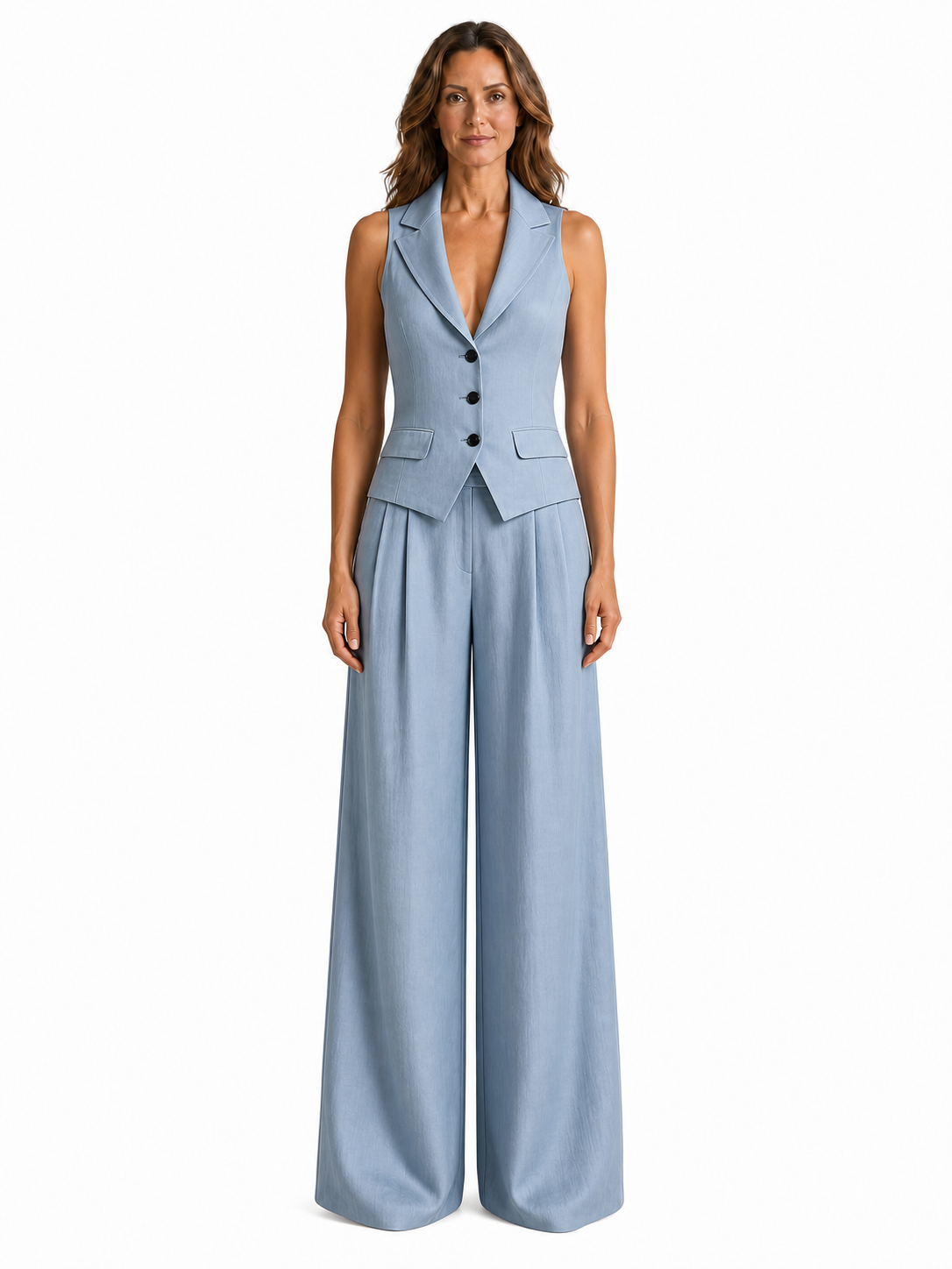 Conjunto de Mujer de Dos Piezas con Escote en V y Botones