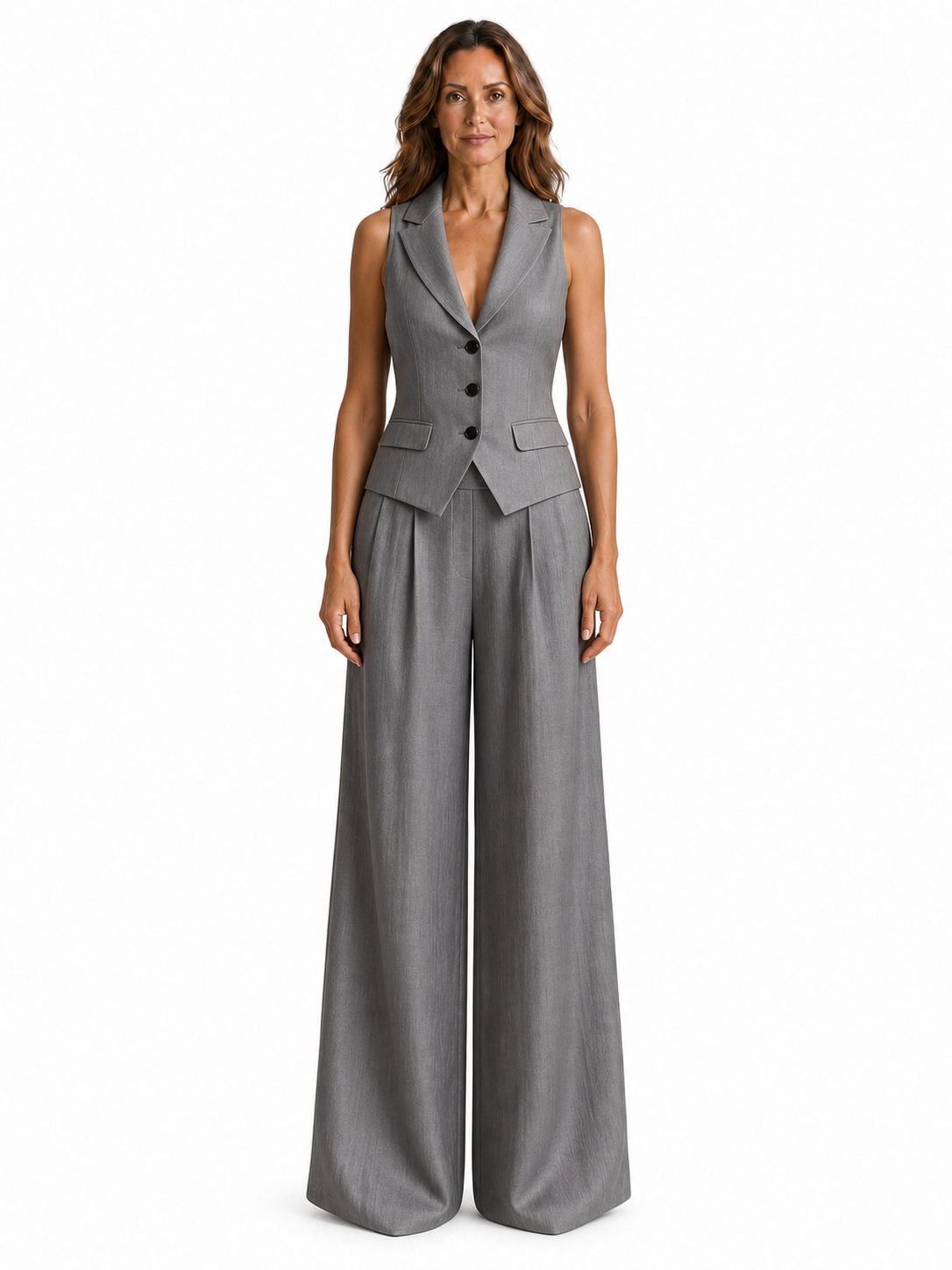 Conjunto de Mujer de Dos Piezas con Escote en V y Botones