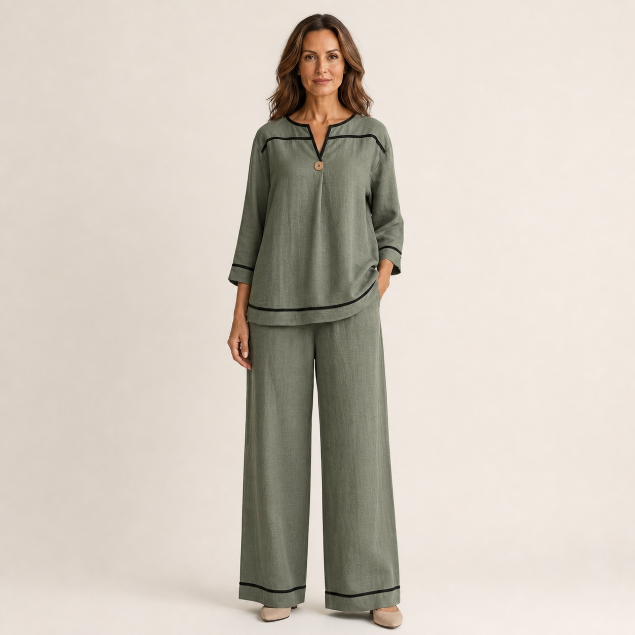 Conjunto Altea de dos piezas con blusa holgada y pantalón fluido