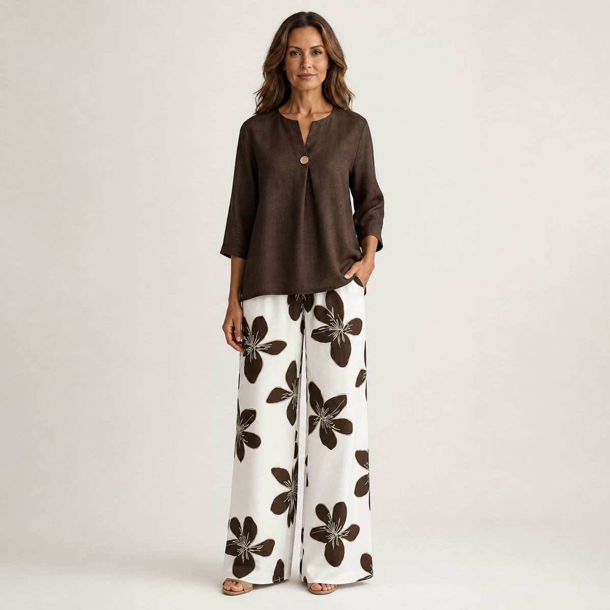 Conjunto Altea de dos piezas con blusa holgada y pantalón fluido
