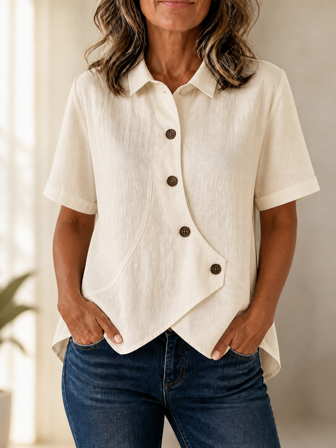 Blusa Eliana de manga corta con diseño asimétrico