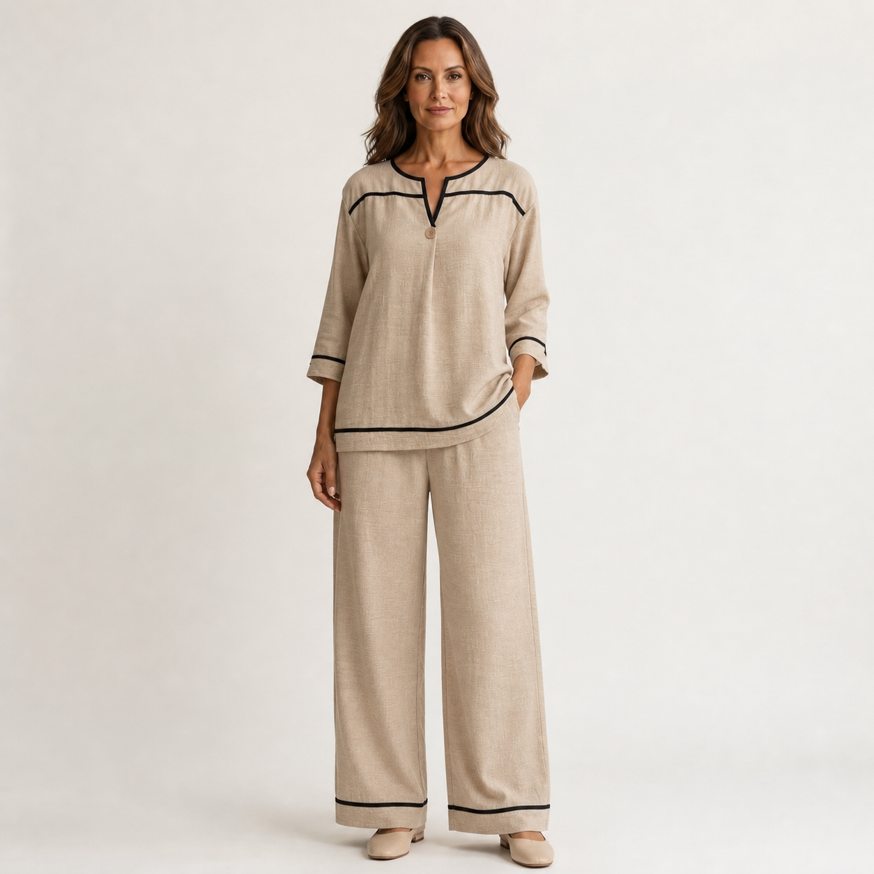 Conjunto Altea de dos piezas con blusa holgada y pantalón fluido