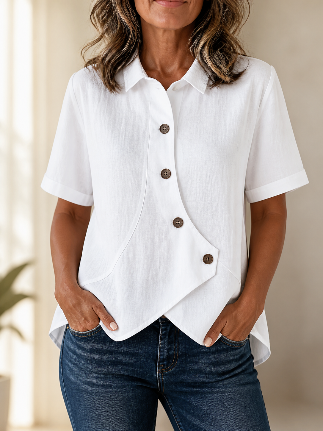Blusa Eliana de manga corta con diseño asimétrico