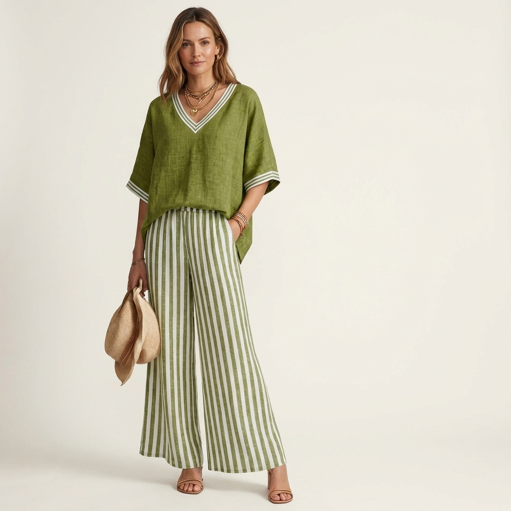 Conjunto Lidej de dos piezas con top de cuello en V y pantalón a rayas