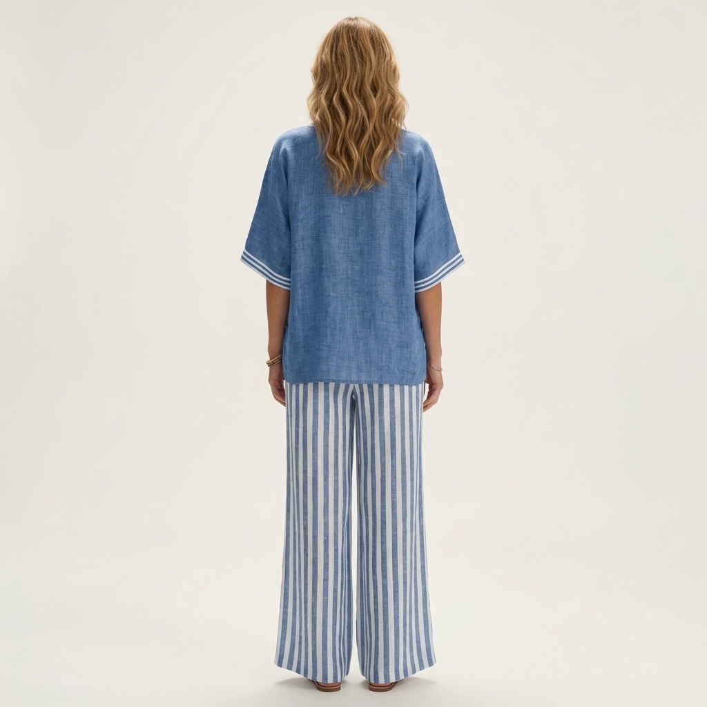 Conjunto Lidej de dos piezas con top de cuello en V y pantalón a rayas