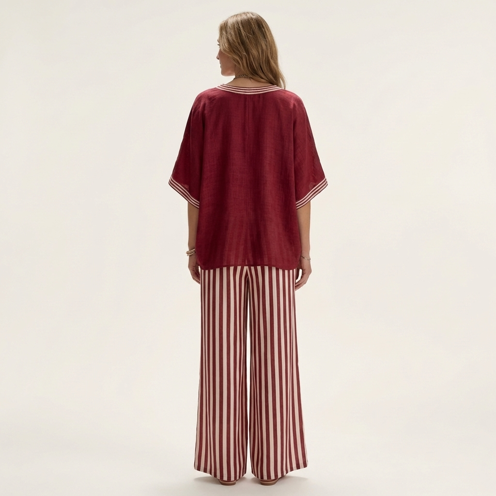 Conjunto Lidej de dos piezas con top de cuello en V y pantalón a rayas