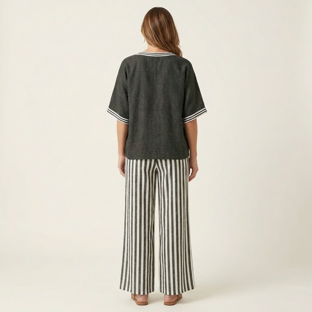 Conjunto Lidej de dos piezas con top de cuello en V y pantalón a rayas