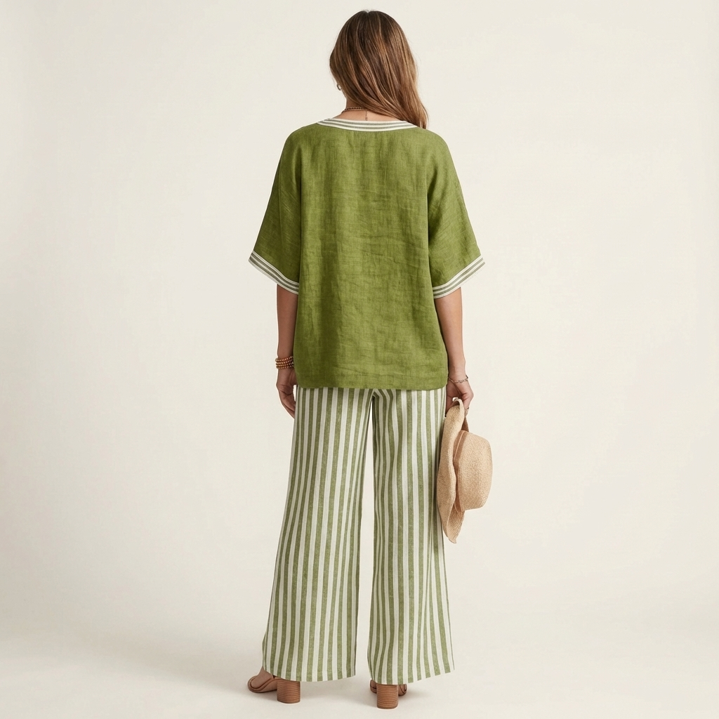Conjunto Lidej de dos piezas con top de cuello en V y pantalón a rayas