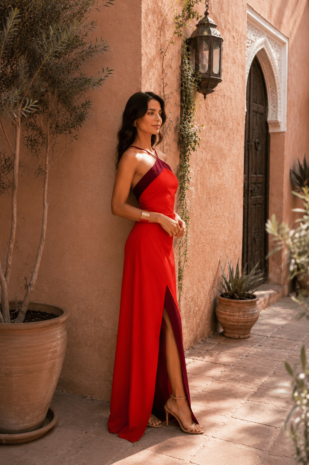 Elisa™ | Vestido largo con escote al cuello y abertura