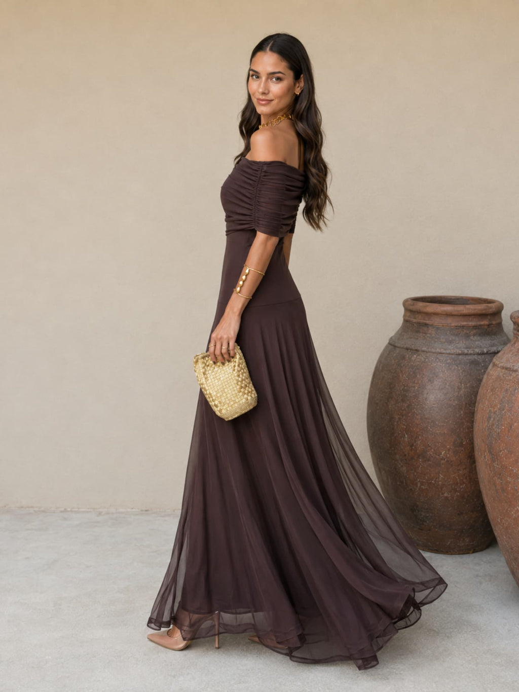 Adriana™ | Vestido marrón estilo Toledo