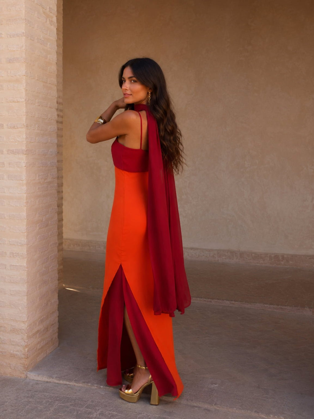 Sofía™ | Vestido largo drapeado de dos tonos