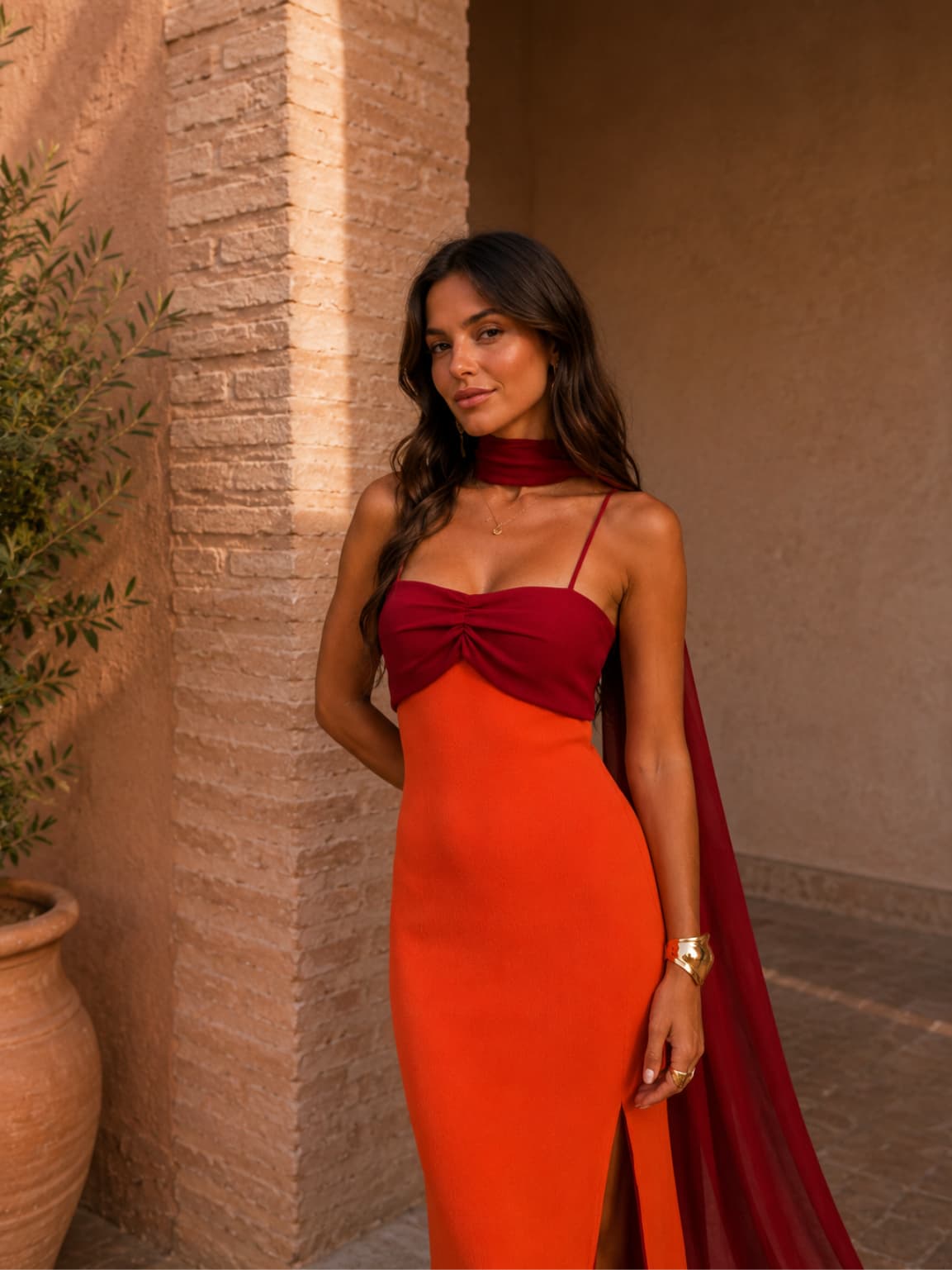 Sofía™ | Vestido largo drapeado de dos tonos