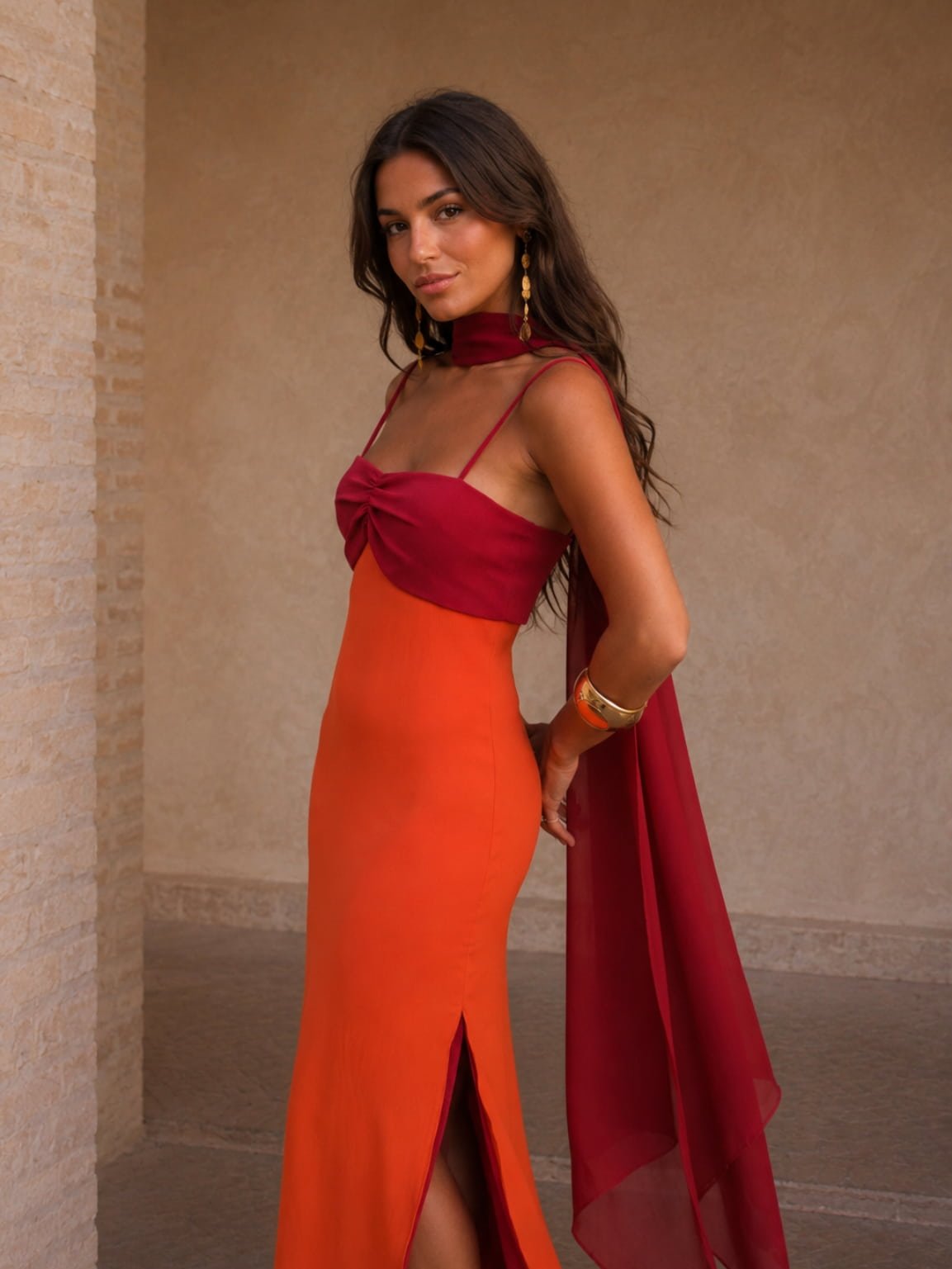 Sofía™ | Vestido largo drapeado de dos tonos